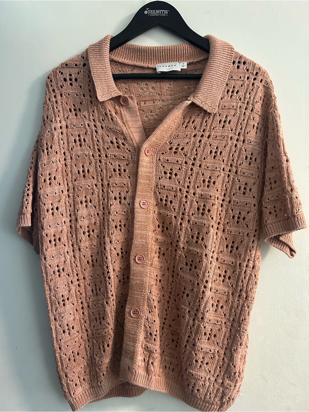 Topman Open-Knit Short Sleeve Button Shirt